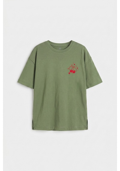 Kaktüs Oversize Kısa Kollu Baskılı Kız Çocuk T-shirt - 75176 Yeşil