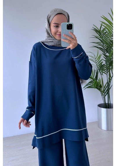 Kahijab Biye Detay Merserize Takım - Petrol Petrol Mavi