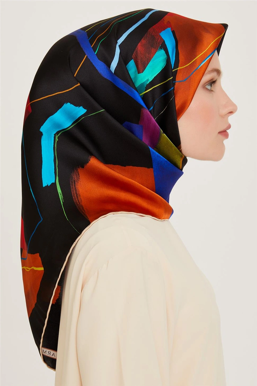 Armine Geometrik Desenli Twill Saf İpek Eşarp 9241d 83 83