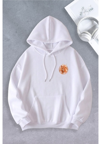 Nevermind Unisex Kadın Erkek Tiger Baskılı Oversize Sweatshirt Beyaz