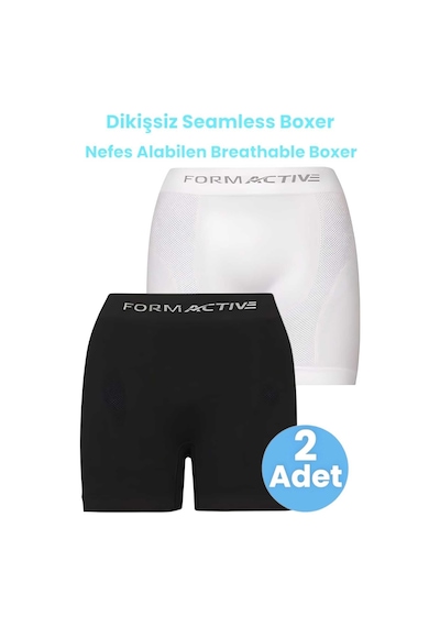 Uniquetrenders Erkek Dikişsiz/seamless Nefes Alabilen Boxer 2'li Set Beyaz - Siyah