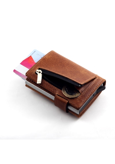 Ancora Leather Crazy Hakiki Deri Erkek Cüzdanı Otomatik Taba