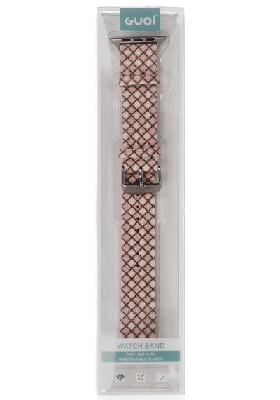 Newface - 588 - Apple Watch Uyumlu 42mm Karo Motif Kordon - Csmo-tex - - Pembe