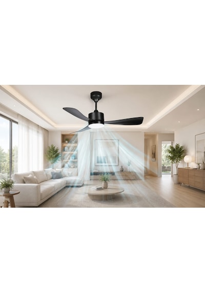 Ferah 70 W 3 Kanatlı Led Işıklı Tavan Vantilatör Uzaktan Kumandalı Siyah