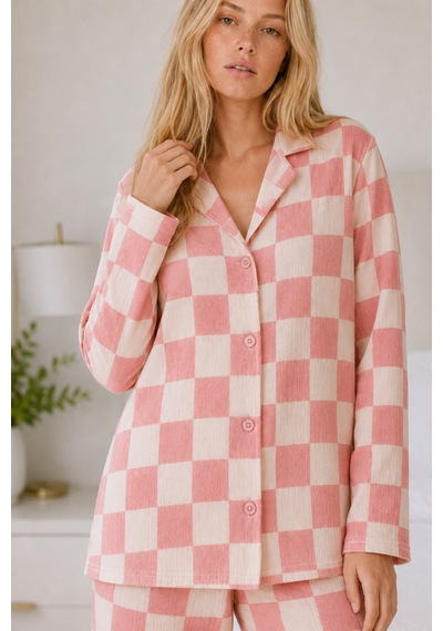 Kadın Casual Esnek Bol Pembe Pijama Takımı 4670