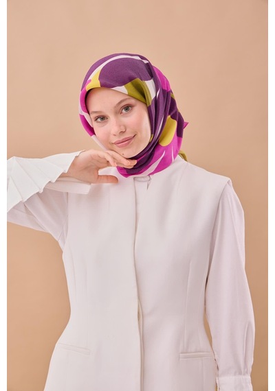 Silk Home Aura Eşarp 140001-18 Fuşya, Yağ Yeşili, Sarı,gümüş, Mor