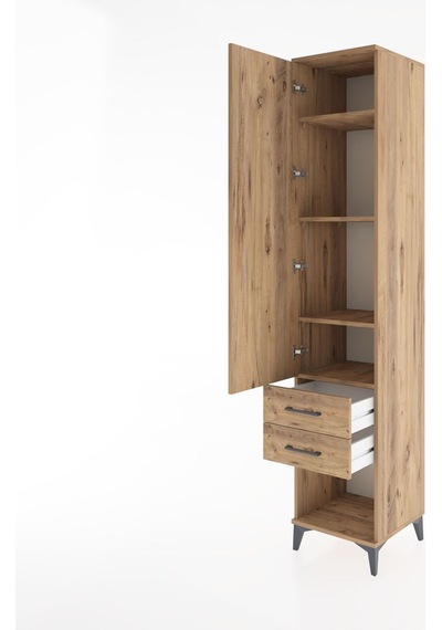 Hyperion Dolap 4 Raflı 2 Çekmeceli Tek Kapaklı 44x44x221 Çam-çam Atlas Çam