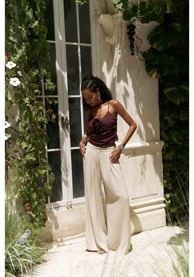 Mai Collection Mai Studios Co. Mahoney Bej Keten Palazzo Pantolon Bej