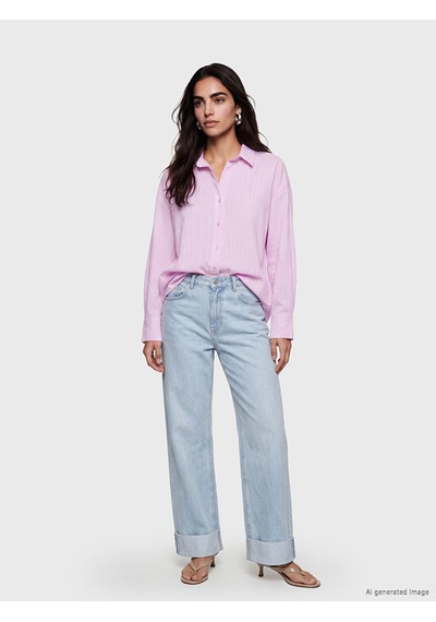 Lcw Vision Lila Çizgili Oversize Kadın Gömlek