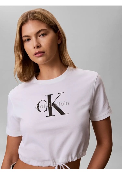 Calvin Klein Ss Monologo Cropped, Yaf Beyaz Kadın T-shirt
