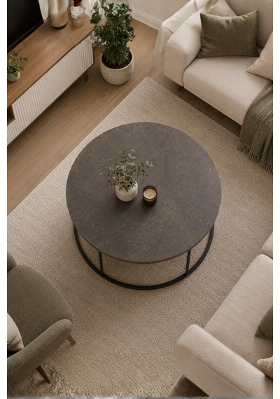 Reyo Falez Terra Lüx Gordion Yuvarlak Orta Sehpa Modern Metal Ayaklı Salon Ve Oturma Odası Sehpası 70 Cm