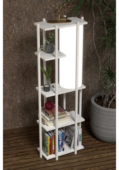 Retohome 5 Raflı Lambaderli Kitap Rafı.,kitaplıklı Lambader Beyaz Metal
