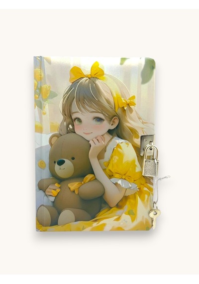 Kore Kız Hatıra Defteri Günlük Kilitli Defter 80 Yaprak -sarı