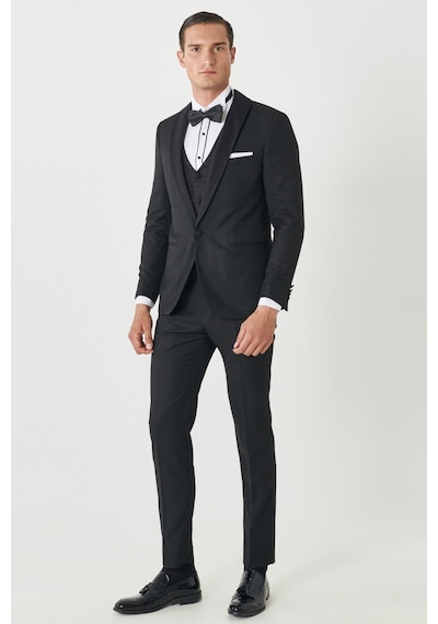 Ac&Co / Altınyıldız Classics Erkek Siyah Ekstra Slim Fit Dar Kesim Kırlangıç Yaka Desenli Yelekli Smokin Takım Ac&Co / Altınyıldız Classics Erkek Siyah Ekstra Slim Fit Dar Kesim Kırlangıç Yaka Desenli Yelekli Smokin Takım