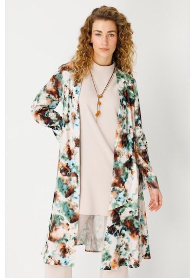 Esswaap Özel Desenli Kimono Bluz Pantolon Kolyeli Takım Bej-bej Bej