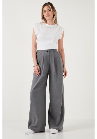 Lela Wide Leg Yüksek Bel Geniş Paça Palazzo Bayan Pantolon 5866290 Gri