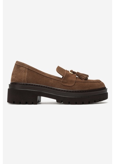 Luvi Shoes Marsy Toprak Süet Hakiki Deri Püsküllü Kadın Loafer Ayakkabı