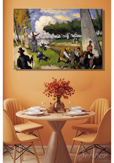 Paul Cézanne'in "balıkçılar Fantastik Sahne '' Adlı Eseri Yatay Kanvas Tablo 4756 Çok Renkli
