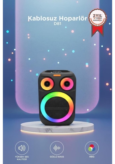 Ses Sistemi Parti Aleti Kablosuz Alet Bluetooth Hoparlör Rgb Mikrofonlu D81 Siyah 12w