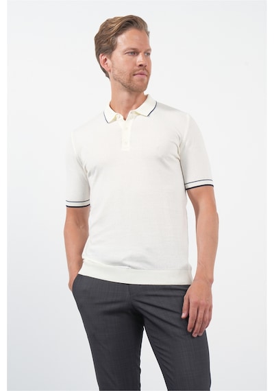 İmza Krem Rengi Polo Yaka Kısa Kol Örme Comfort Fit %100 Pamuk Kazak 1012260151