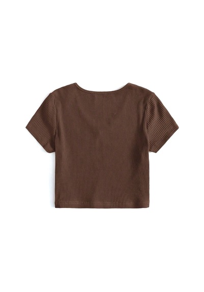 Rooted-kadın Basic Crop V Yaka Kaşkorse T-shirt Kahverengi
