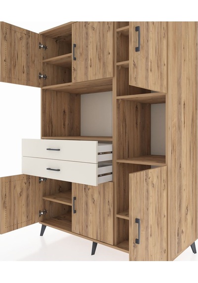 Kronos Dolap 9 Raflı 2 Çekmeceli 6 Kapaklı 132x59x195 Çam-çam... Çam