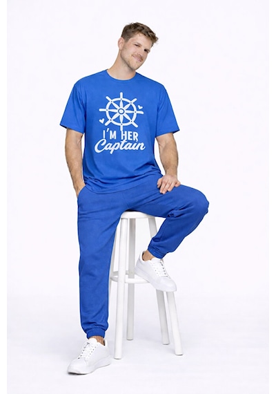 Sevgili Kombini Oversize Çift Tişört Unisex Captain Anchor Baskıl Lacivert