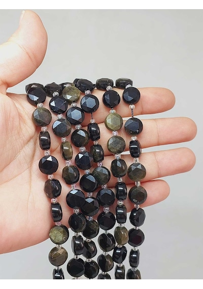 Golden Obsidyen Taşı 5.5x9.5mm Yarım Dizi 49906 18cm Uzunluğundadır Çok Renkli
