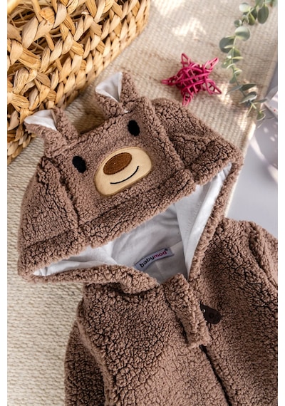 Babymod Kapüşonlu Welsoft Peluş Kışlık Kız/erkek Bebek Tulum Kahverengi