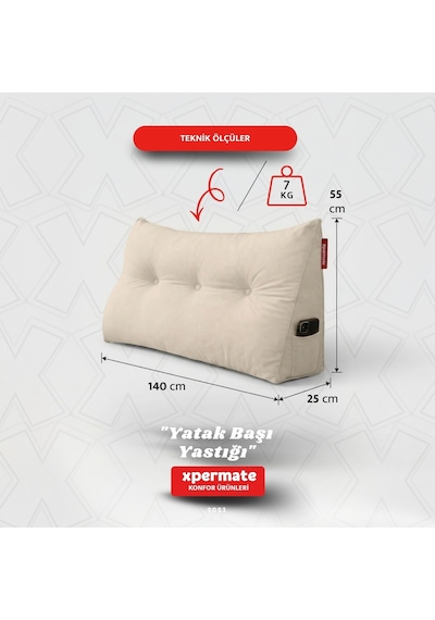 Yatak Başı Yastığı Sırt ve Bel Destek Yastığı 140 CM Yaslanma ve Dinlenme Yastığı Bej