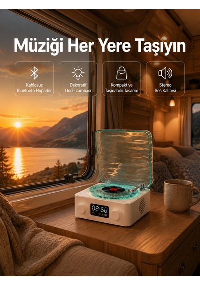 Retro Tasarımlı Gece Lambalı Bluetooth Hoparlör Saat Ve Pil Göstergeli - 5000