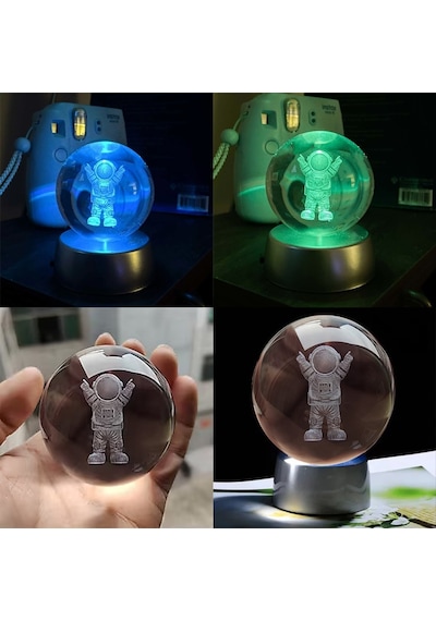 Çocuk Odası İçin Pilli Işıklı Astronot Cam Küre Çok Renkli