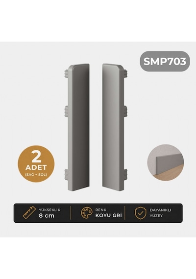 Sempla Pvc Süpürgelik Koyu Gri - Smp703 Bitiş Kapağı Aksesuarı 1 Paket - 2 Adet