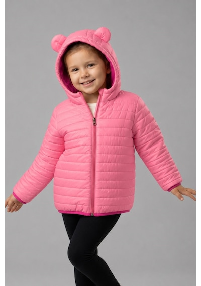 Mnk Baby & Kids Kız Çocuk Kapüşonlu İçi Polarlı Fermuarlı Şişme Mont M00859 Pembe