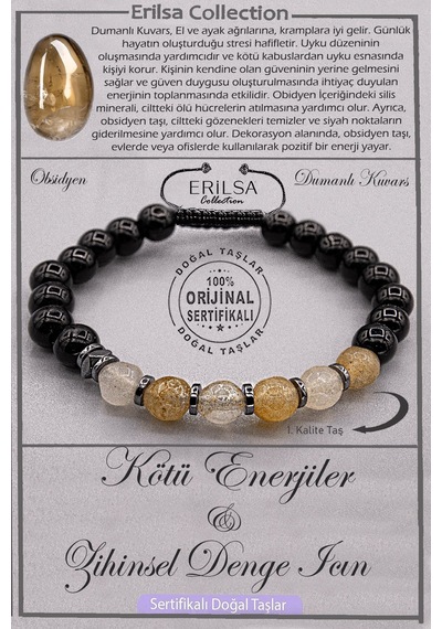 Sertifikalı Aaa+ Kalite Obsidyen - Dumanlı Kuvars Şifa Bilekliği Çok Renkli