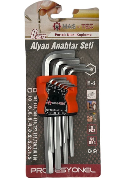 9 Parça Düz Alyan Anahtar Seti Parlak Nikel Kaplama, Profesyonel Altı Köşe Anahtarlar, Alyan Set