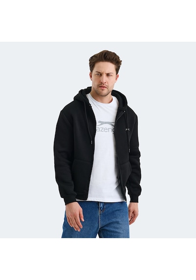 Slazenger CUDI I Erkek Fermuarlı Kapüşonlu Cepli Siyah Sweatshirt