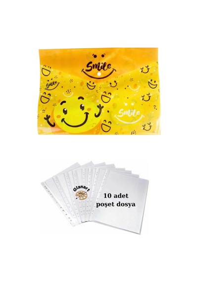 A4 Boy Çıt Çıt Ödev Dosyası +10' Lu Poşet Dosya Emoji Sarı
