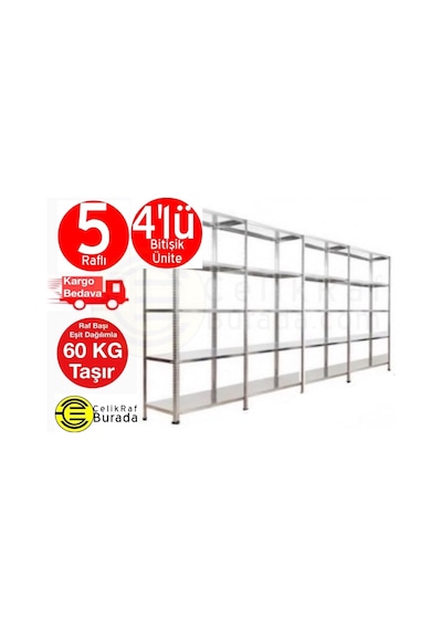 Açıkmağazam Galvanizraf 5 Katlı 4 Lü Bitişik Galvaniz Çelik Raf Arşiv Depo Ra