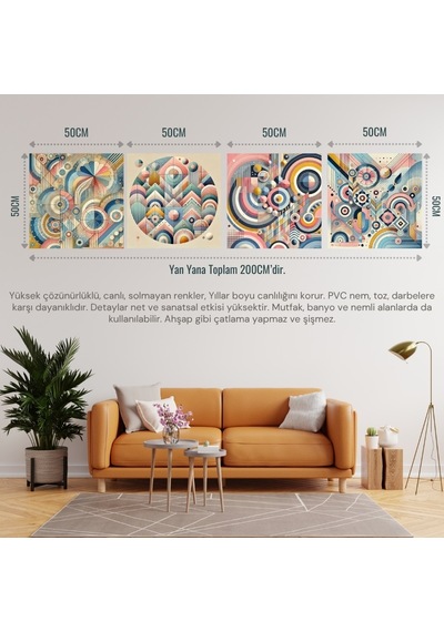 İskandinav Soyut Tablo Set Çerçevesiz 50x50cm Pvc Tablo 4'lü Set 006 Her Bir Tablo 50x50cm Büyüklüğündedir.