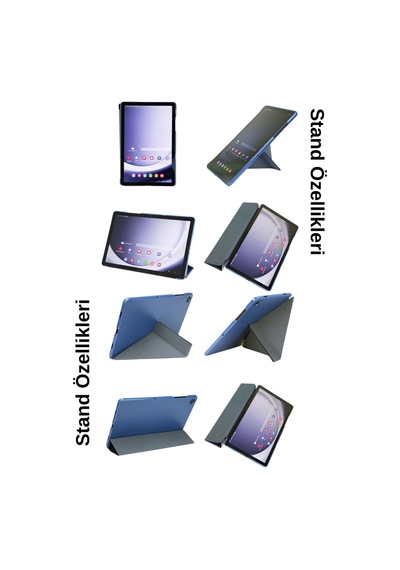 Galaxy Tab A11 8.7 İnç İle Uyumlu Kalem Bölmeli Akıllı Trifolding Tablet Kılıfı Kapaklı Kılıf