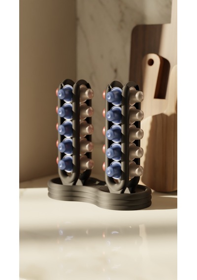 Modern Tasarımlı Kapsül Kahve Standı Tezgah Üstü Kahve Kapsül Organizeri - 11x23x21cm Siyah