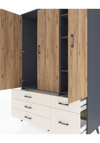 Hyperion Dolap 5 Raflı 5 Çekmeceli Tek Askılı 132x44x195 Antr... Antrasit
