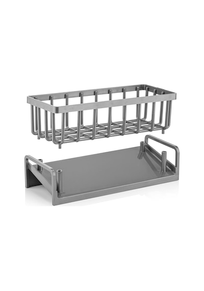 Lavabo Organizeri Tezgah Üstü Abs Plastik Mutfak Organizer Banyo Düzenleyici Evye Üstü Süngerlik Sabunluk Organizer Su Hazneli Gri Raf Metalik Gri Çok Renkli 59608258