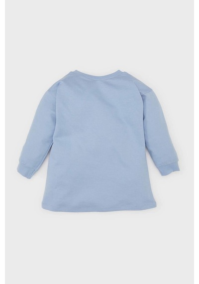 DeFacto Kız Bebek Disney Lilo & Stitch Bisiklet Yaka Uzun Kollu Sweat Elbise D8439A524AUBE551 Mavi