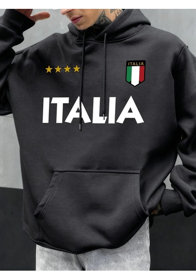 Startmore Tarzsokak İtalya İtalyan Bayrağı Tasarım Erkekler Hoodie Polar Kapüşonlular Cep Yumuşak Hoody Sonbahar Antrasit