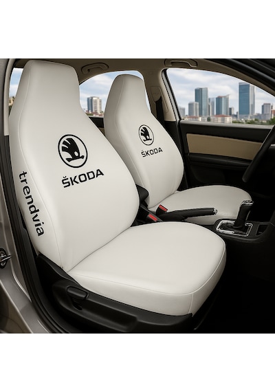Skoda Uyumlu Ön Arka Koltuk Kılıfı Penye Servis Tipi Oto Koltuk Koruma Seti Beyaz