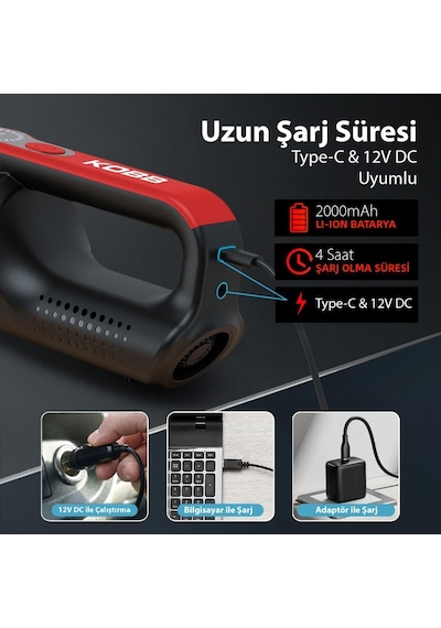 Kobb Kbv20 12volt/ Li-ion Şarjlı Kömürsüz Motor Hibrit Araç Süpü