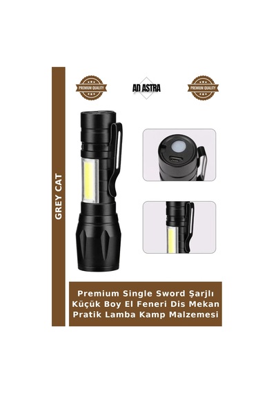 Premium Single Sword Şarjlı Küçük Boy El Feneri Dis Mekan Pratik Lamba Kamp Malzemesi