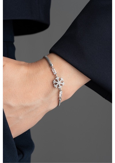 Çekirdekjewelry Minimal Kar Tanesi Detaylı Taşlı 925 Ayar Gümüş Bileklik Gri
